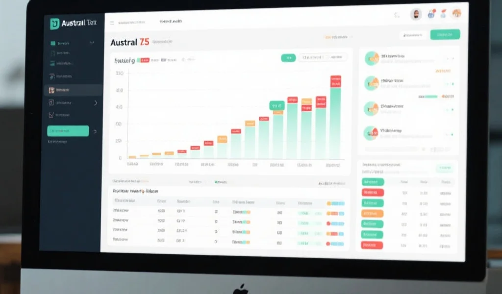 展示一个电脑屏幕上显示澳洲幸运5数据走势图和分析报表
